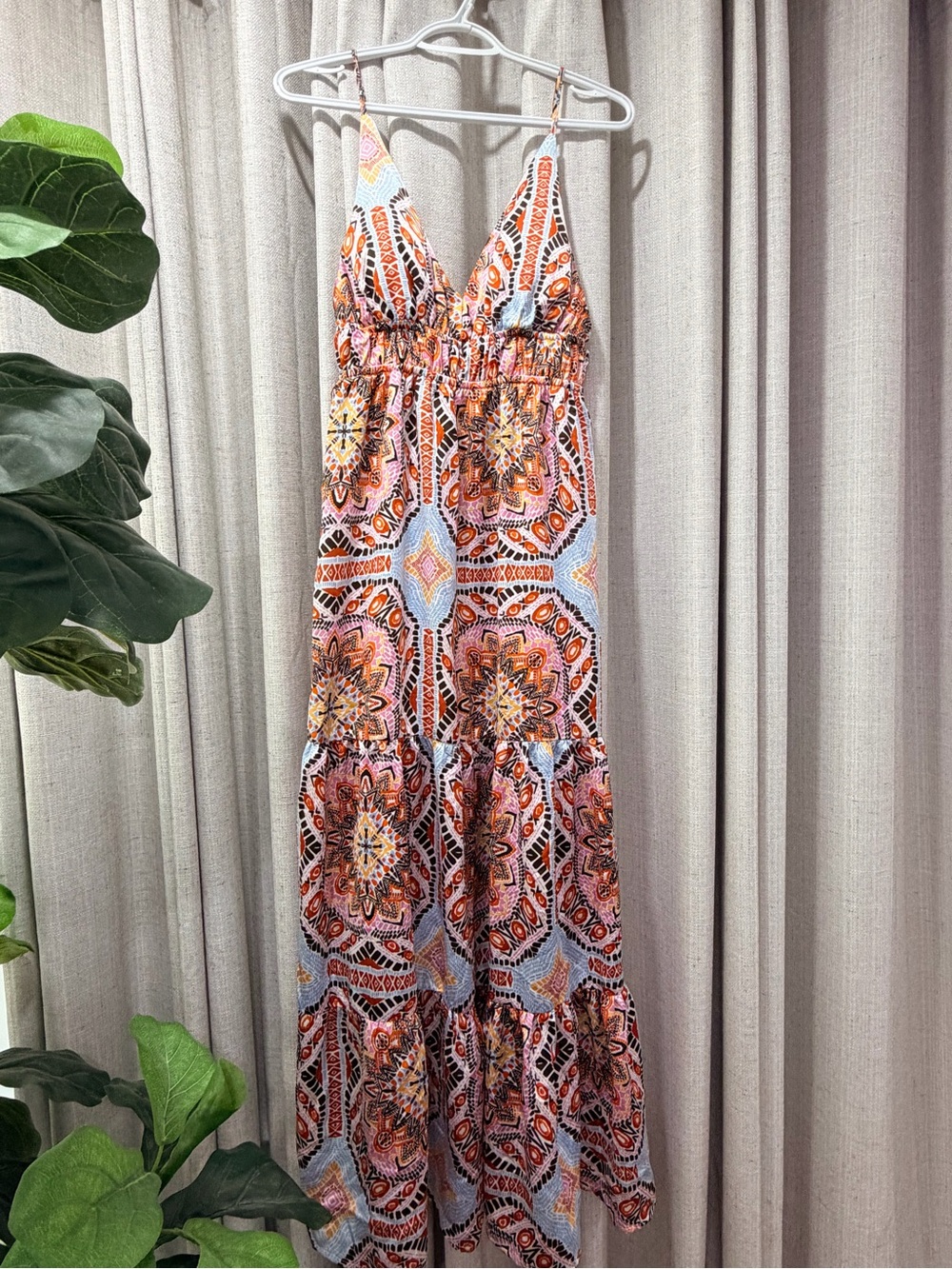 Forever 21 Orange and Light Blue Boho Maxi Dress